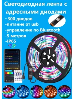 Адресная светодиодная лента 2812B 5метров с USB и Bluetooth