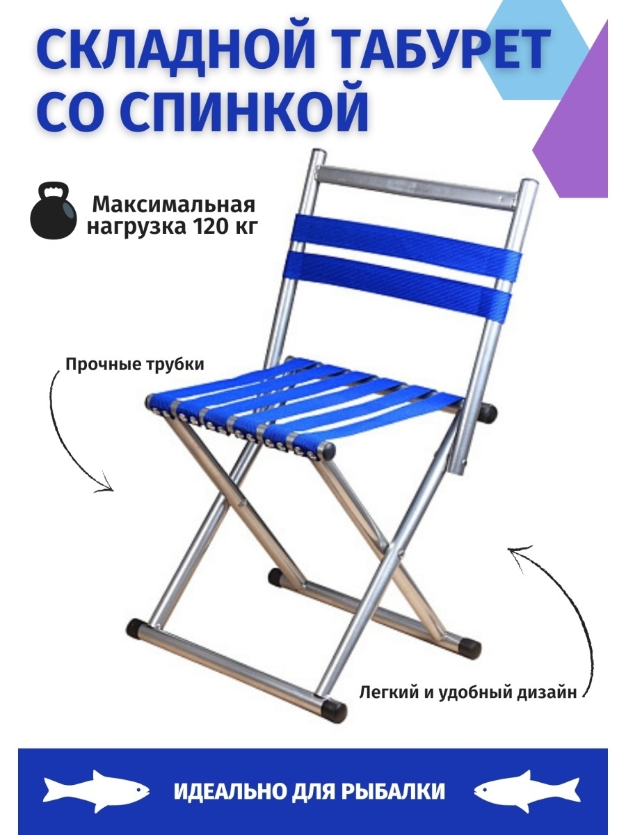 Кресло туристическое до 250 кг со спинкой