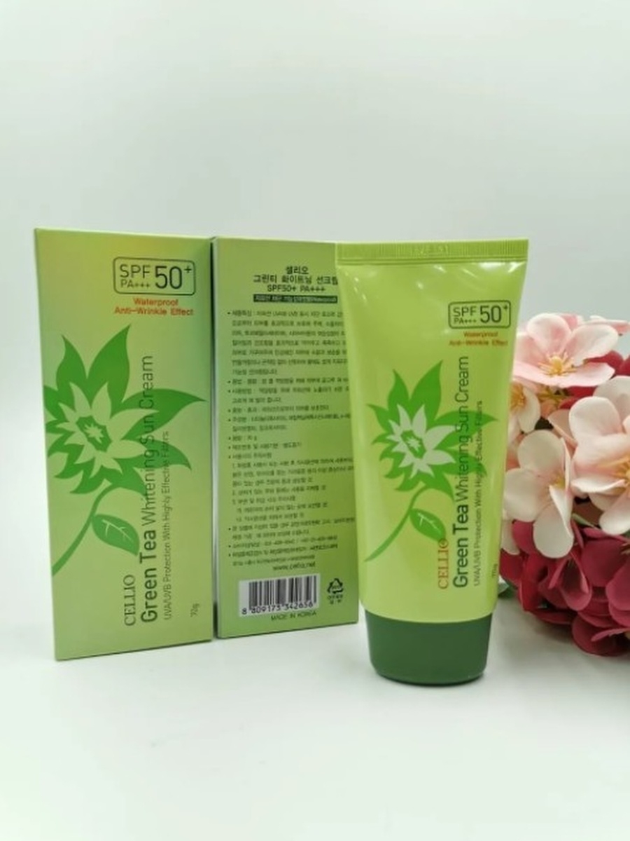 Spf крем для лица корейские. Крем солнцезащитный Cellio Green Tea Whitening Sun Cream 50+/pa+++. Cellio Green Tea SPF 50. Cellio Green Tea SPF 50 крем. Cellio Sun Cream Green Tea.