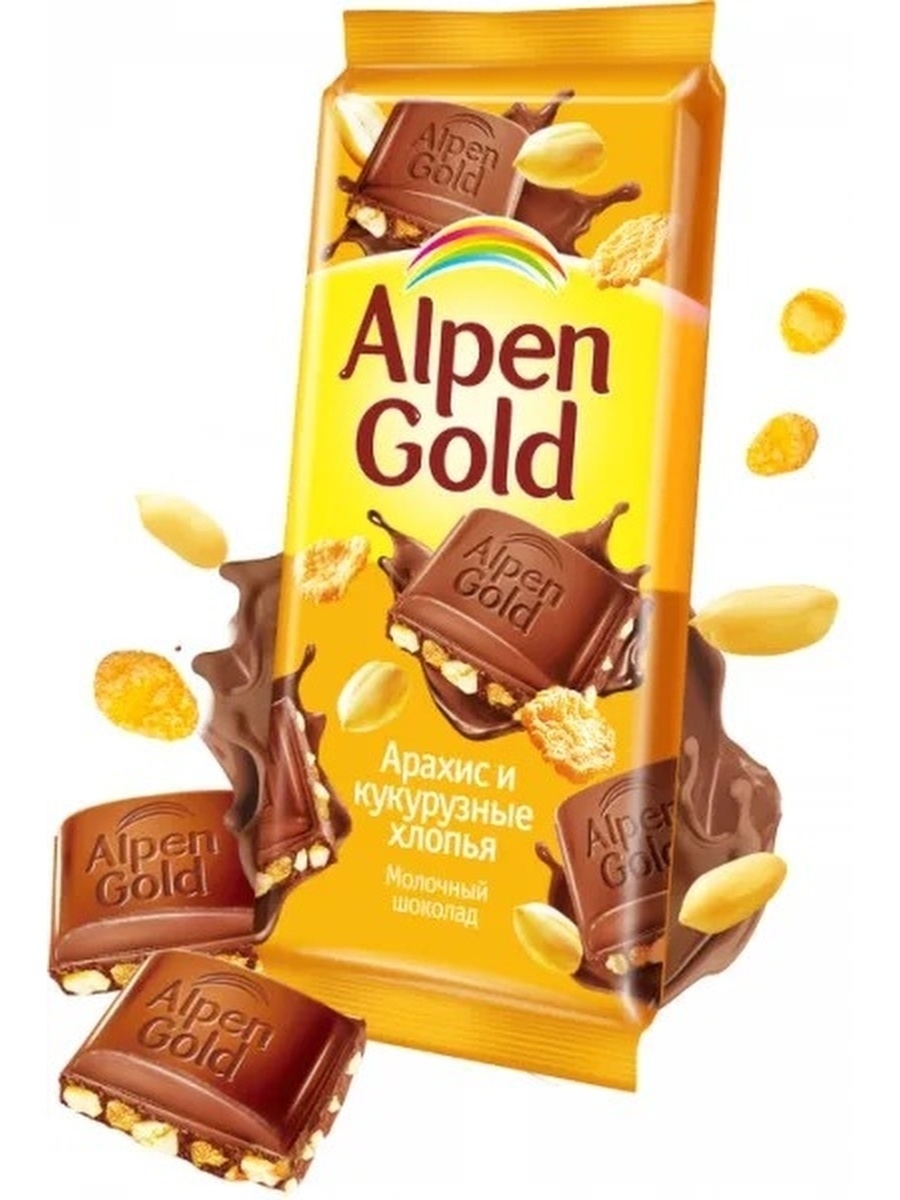 Шоколад Alpen Gold арахис и кукурузные хлопья, 90г