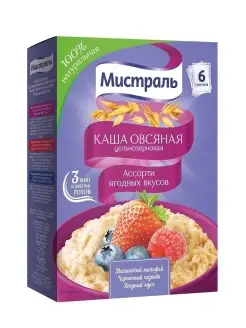 Каша овсяная Ягодное ассорти, 6 пакетиков по 40 гр