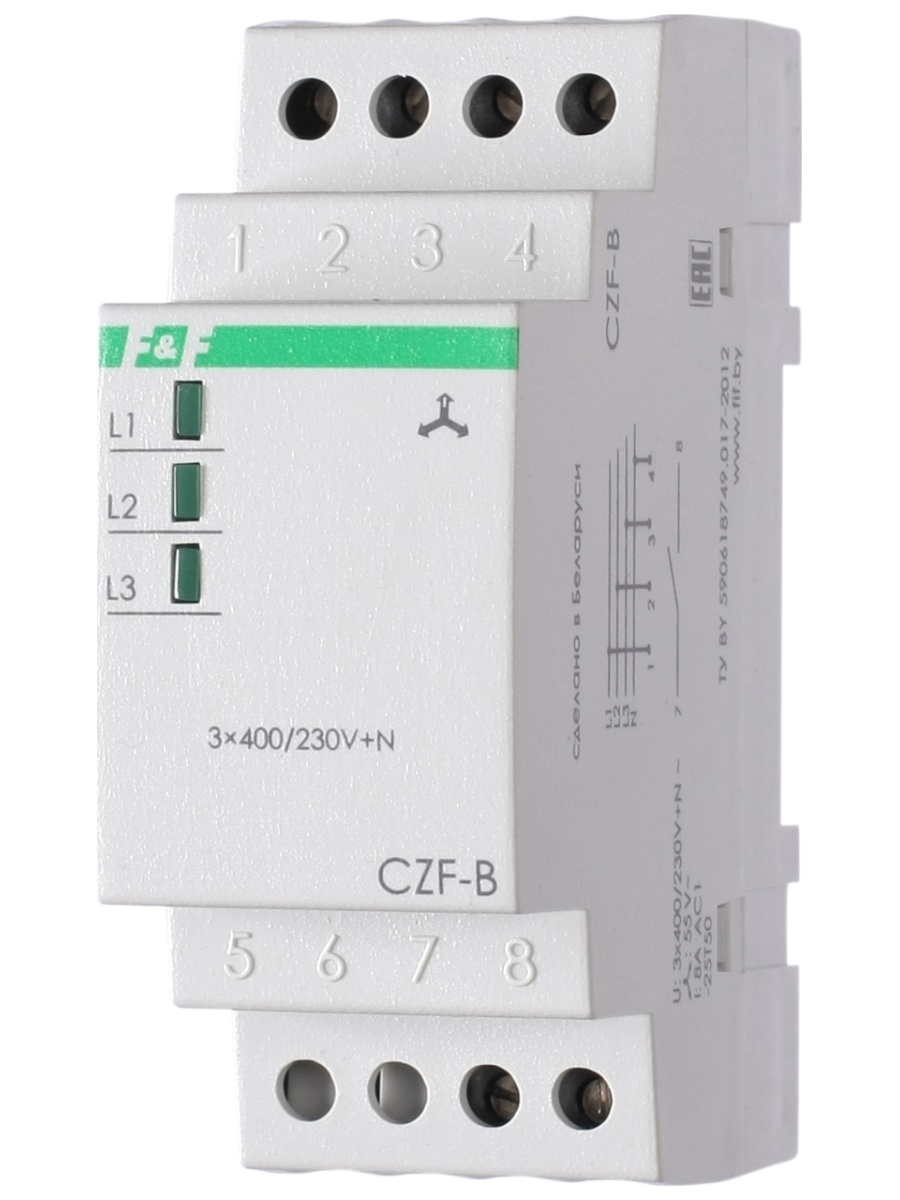 Реле контроля фаз CZF-B (3х400/230+n 8а 1перекл. Ip20 монтаж на din-рейке) 294926