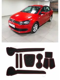 Коврики Volkswagen Polo 2010 -2020 красный кант