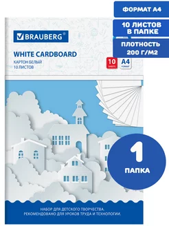 Картон белый А4 немелованный 10 листов в папке