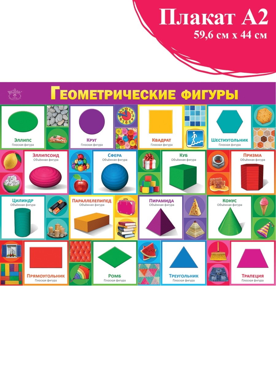 Плакат геометрические фигуры для детского сада