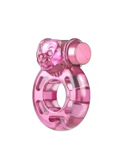 Розовое эрекционное виброкольцо Pink Bear, розовый