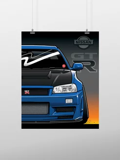 Постер 50x40 см, JDM, Nissan Skyline R34 GTR