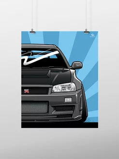 Постер 50x40 см, JDM, Nissan Skyline R34 GTR