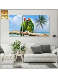 Картина модульная на холсте Попугаи под пальмой Parrots unde