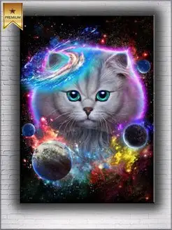 Картина на холсте Cat in Galaxy Space Cosmos 2 50х70