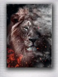 Картина на холсте wild lion king on fire art 50х70