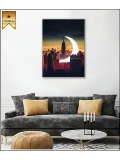 Картина на холсте Луна в Нью-Йорке - Moon in New York 20х30