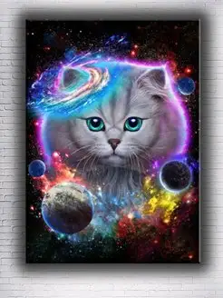 Картина на холсте Cat in Galaxy Space Cosmos 2 20х30