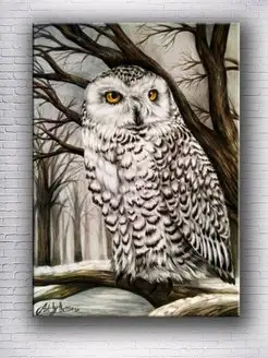 Картина на холсте Snowy Owl In The Woods 40х60