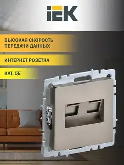 Розетка компьютерная двойная RJ45 кат.5E РК10-2-БрШ