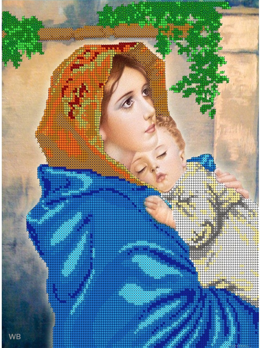Мать и дитя, вышивка бисером