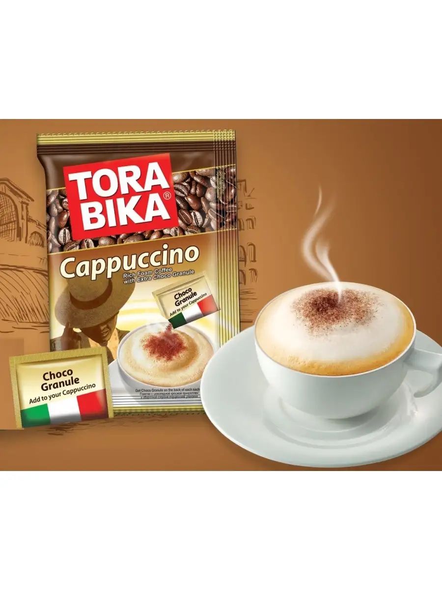 Растворимый кофе Tora Bika Cappuccino с шоколадной крошкой, в пакетиках. Кофе в пакетиках 3 в 1 капучино. Tora Bika Cappuccino упаковка. Кофе Торабика капучино с пакетиком шоколадной.