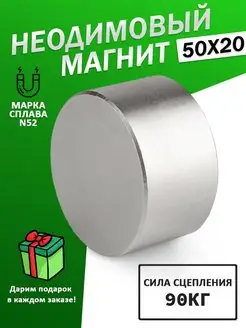 Мощный бытовой неодимовый магнит диск 50х20 мм