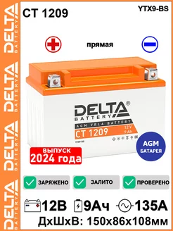 Мото аккумулятор Delta CT 1209 12V 9Ah YTX9-BS