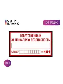 Знак Ответственный за пожарную безопасность. 150х300 мм