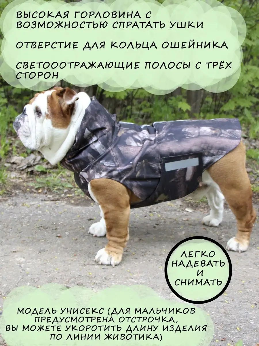 Dogfriendly.shop Дождевик для собак английского бульдога