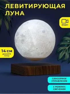 Левитирующая Луна 14 см на подставке темное дерево