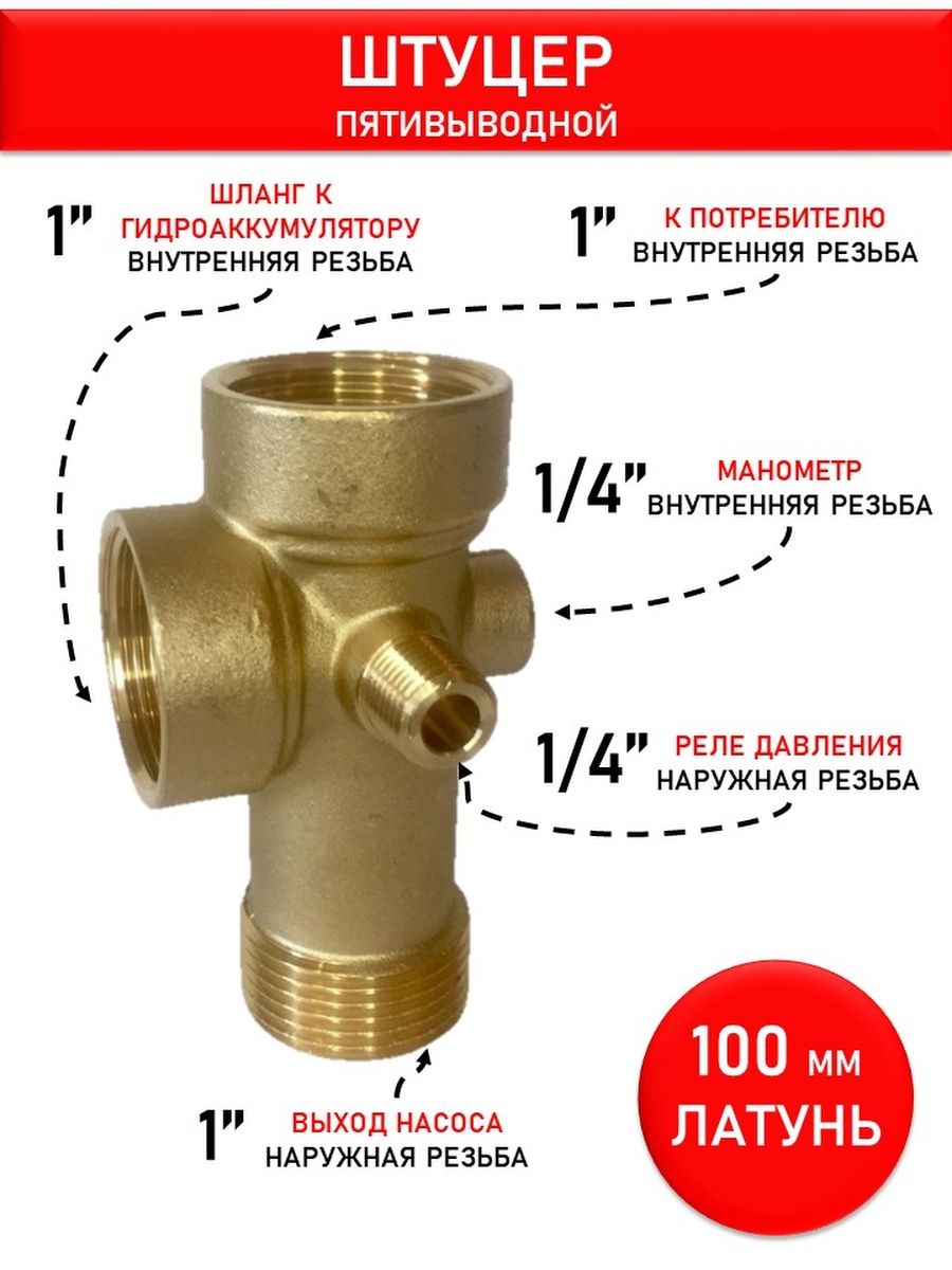 Пятивыводной штуцер для гидроаккумулятора фото