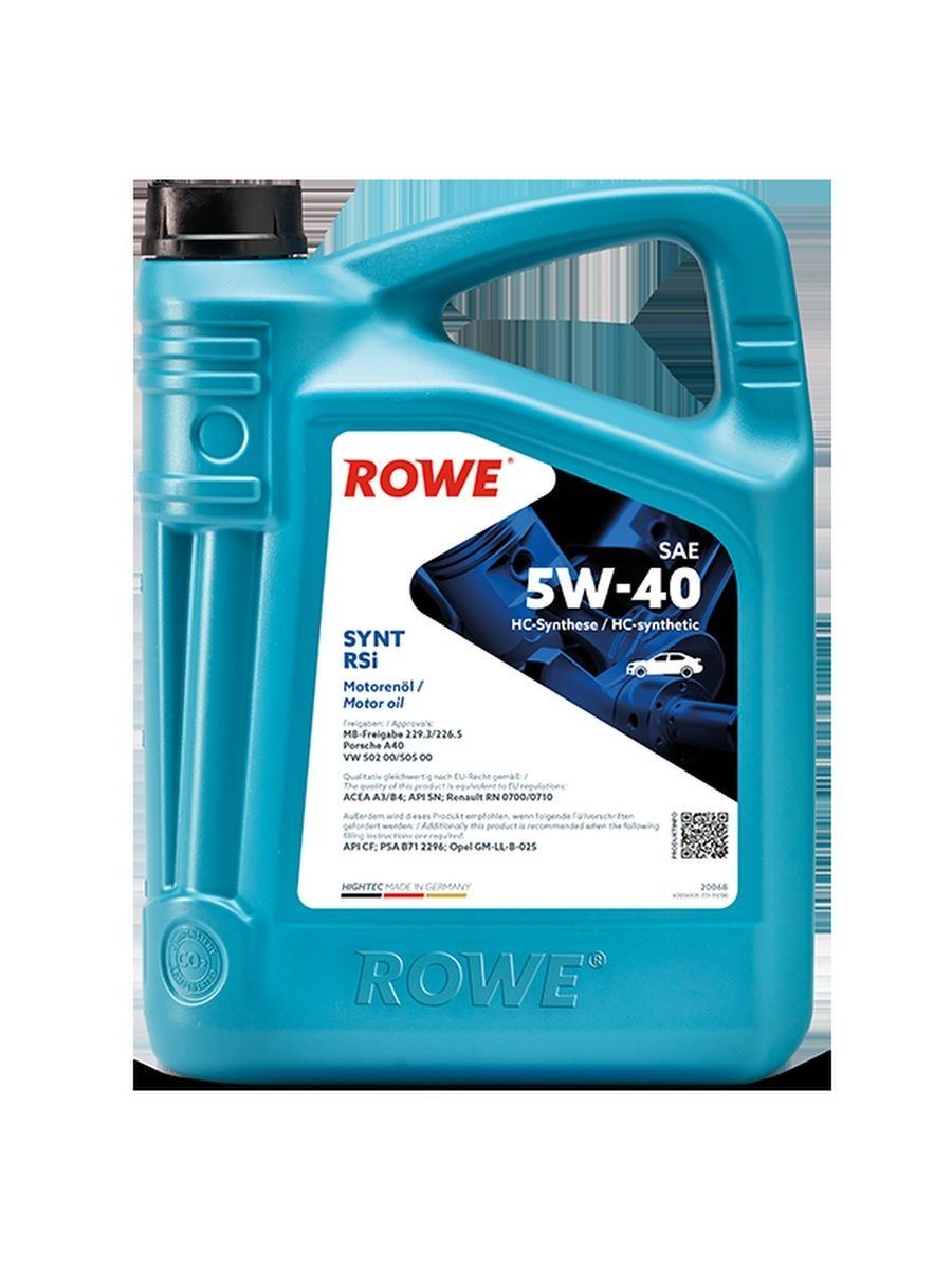 Rowe 5w40. Rowe RSI 5w40. Rowe Hightec Synt RSI 5w40. Rowe Hightec Synt RSI SAE 5w-40 1л. Rowe 5w40 RSI 5л.